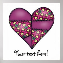 Padded Quilted Stitched Heart Maroon 04 Posters