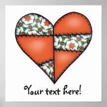 Padded Quilted Stitched Heart Orange-02 Print