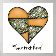 Padded Quilted Stitched Heart Orange-03 Poster