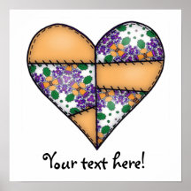 Padded Quilted Stitched Heart Orange-04 Posters