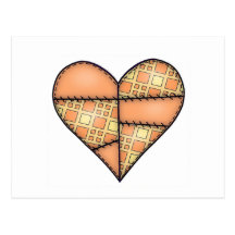 Padded Quilted Stitched Heart Orange-05 Post Card