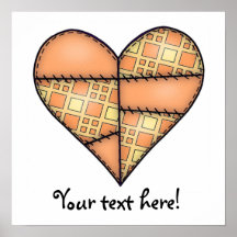 Padded Quilted Stitched Heart Orange-05 Posters