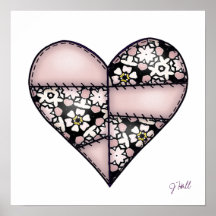 Padded Quilted Stitched Heart Peach-01 Print