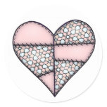 Padded Quilted Stitched Heart Peach-02 Round Stickers