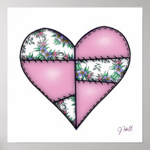 Padded Quilted Stitched Heart Pink-01 Poster