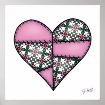 Padded Quilted Stitched Heart Pink-03 Print