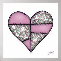 Padded Quilted Stitched Heart Pink-04 Poster