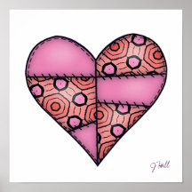 Padded Quilted Stitched Heart Pink-06 Posters