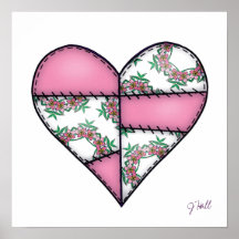 Padded Quilted Stitched Heart Pink-07 Poster
