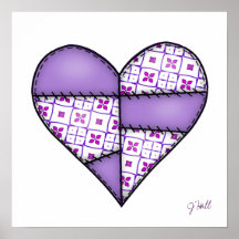 Padded Quilted Stitched Heart Purple-04 Print