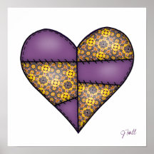 Padded Quilted Stitched Heart Purple-06 Poster