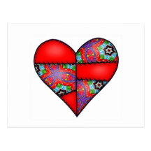 Padded Quilted Stitched Heart  Red - 01 Postcard