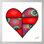 Padded Quilted Stitched Heart  Red - 01 posters