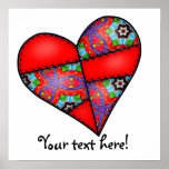 Padded Quilted Stitched Heart  Red - 01 posters