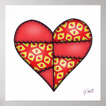 Padded Quilted Stitched Heart Red-02 Posters