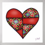 Padded Quilted Stitched Heart Red-03 posters