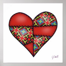 Padded Quilted Stitched Heart Red-03 Poster