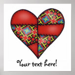 Padded Quilted Stitched Heart Red-03 posters