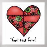 Padded Quilted Stitched Heart Red-05 posters