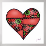 Padded Quilted Stitched Heart Red-05 posters