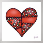 Padded Quilted Stitched Heart Red-06 posters
