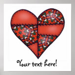 Padded Quilted Stitched Heart Red-06 posters