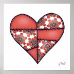 Padded Quilted Stitched Heart Red-07 posters