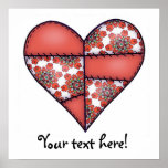 Padded Quilted Stitched Heart Red-07 posters