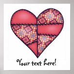 Padded Quilted Stitched Heart Red-08 posters