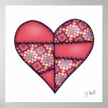 Padded Quilted Stitched Heart Red-08 posters