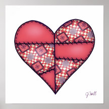 Padded Quilted Stitched Heart Red-08 Posters