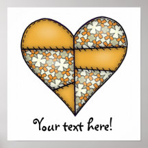 Padded Quilted Stitched Heart Yellow-06 Posters