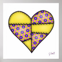 Padded Quilted Stitched Heart Yellow-07 Poster
