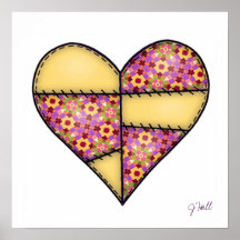 Padded Quilted Stitched Heart Yellow-08 Posters