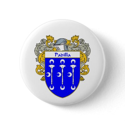 Padilla Coat of Arms/Family Crest (Mantled) Button by NameGame