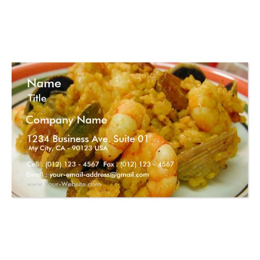 Paella Shrimp Clams Sausages Rice Business Card Templates (front side)