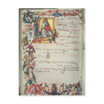 Page of musical notation with a historiated post cards