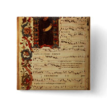 Page of Musical Notation with historiated Pinback Buttons
