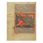 Page of text with an illustration of a griffin post cards