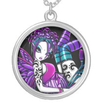 paige, fairy, gothic, flower, tattoo, faery, faerie, fantasy, butterfly, art, myka, jelina, mika, big, eyed, faeries, Necklace with custom graphic design