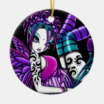 paige, fairy, gothic, flower, tattoo, faery, faerie, fantasy, butterfly, art, myka, jelina, mika, big, eyed, faeries, Ornament with custom graphic design