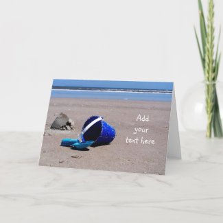 Pail and Shovel on the Beach zazzle_card