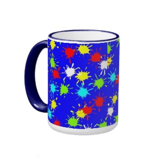 Paint Color Splashes Coffee Cup Mug on Blue