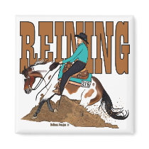 Paint Reining Horse Square Magnet