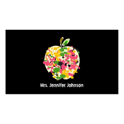 Paint Splatter Apple Teacher Business Card (front side)