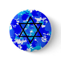 Paint Splatter Blue Jewish Star buttons