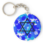 Paint Splatter Blue Jewish Star Keychains