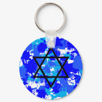 Paint Splatter Blue Jewish Star keychains by JuJuGarden Paint Splatter Blue Jewish Star keychains