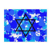 Paint Splatter Blue Jewish Star postcards