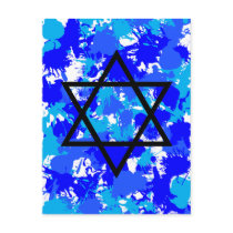 Paint Splatter Blue Jewish Star postcards